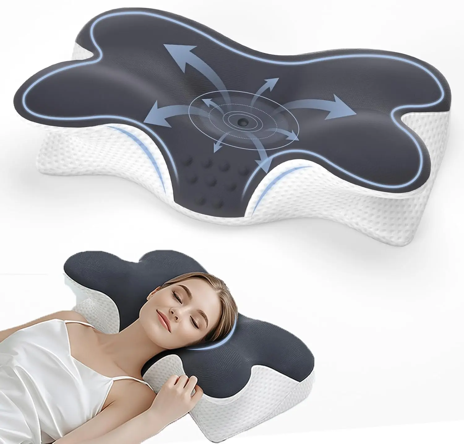 

Contour Memory Foam Neck Pillow for Pain Relief, Ergonomic Support for Side, Back, Stomach Sleepers