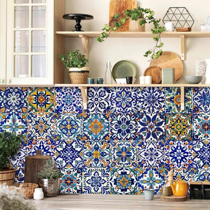 24pcs/Set Moroccan Art Self-Adhesive Wall Sticker Kitchen Bathroom Decoration PVC Waterproof Wallpaper Home Decal