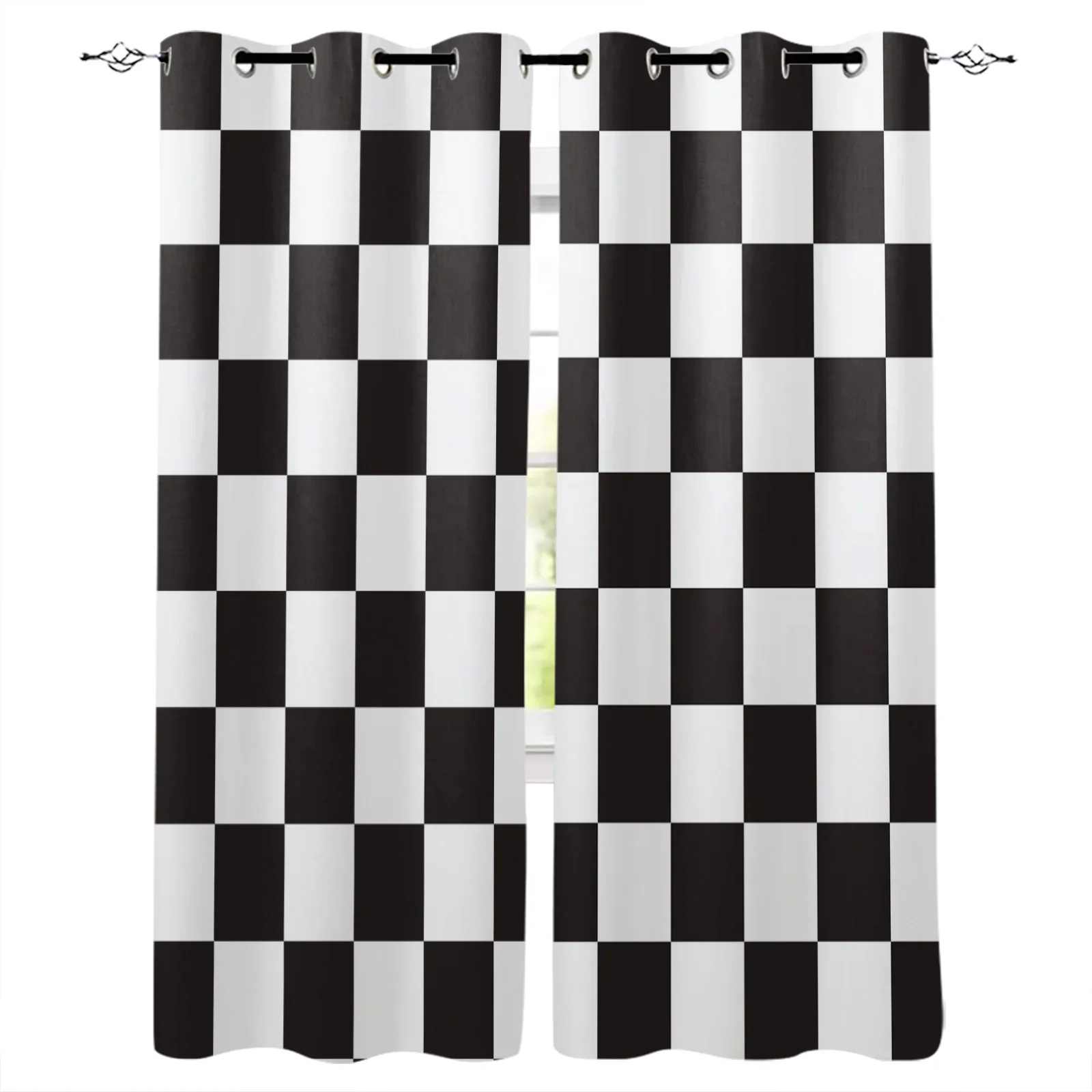 Black And White Lattice Plaid Blackout Curtains Window Curtains For Bedroom Living Room Decor Window Treatments