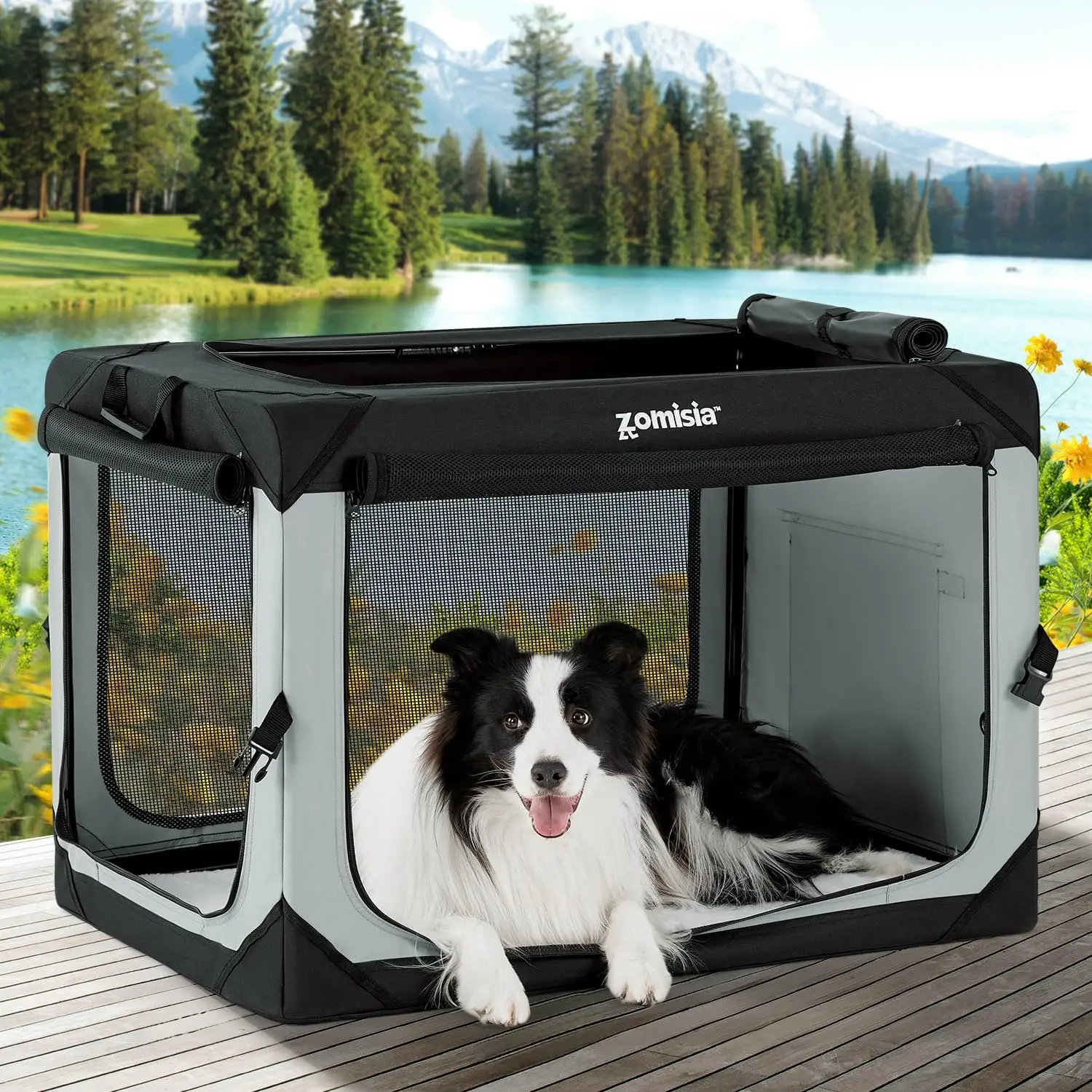 

36 Inch Foldable Dog Crate for Large Dogs - Portable Soft Kennel with Breathable Mesh, Indoor Outdoor Use, Grey