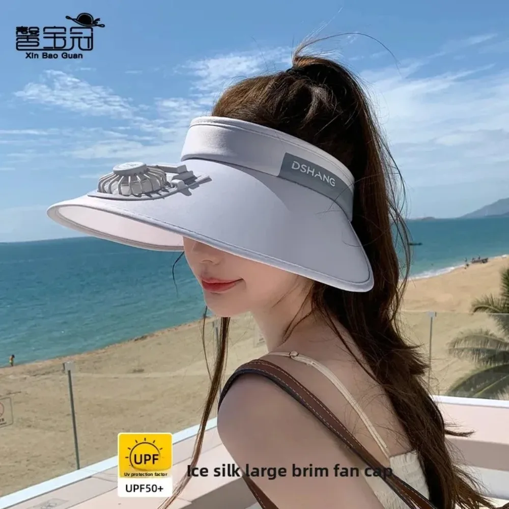 

Summer Large Brim Fan Hat Women's Outdoor UV Protection Sun Hat Korean Style Empty Top Hat with Logo Printing for Ladies