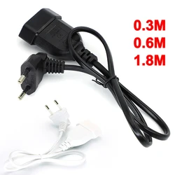 Europea 90 Degree Male Plug To Female Socket Power Extension Cable For PC Computer PDU 0.3m/0.6m/1.8m EU 2Prong Bend Angled Cord
