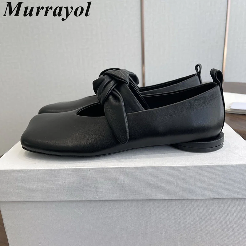 

Женские туфли Мэри Джейн с квадратным носком и бантом, из натуральной кожи, универсальные, весенние, удобные, в стиле «бабушкины туфли»