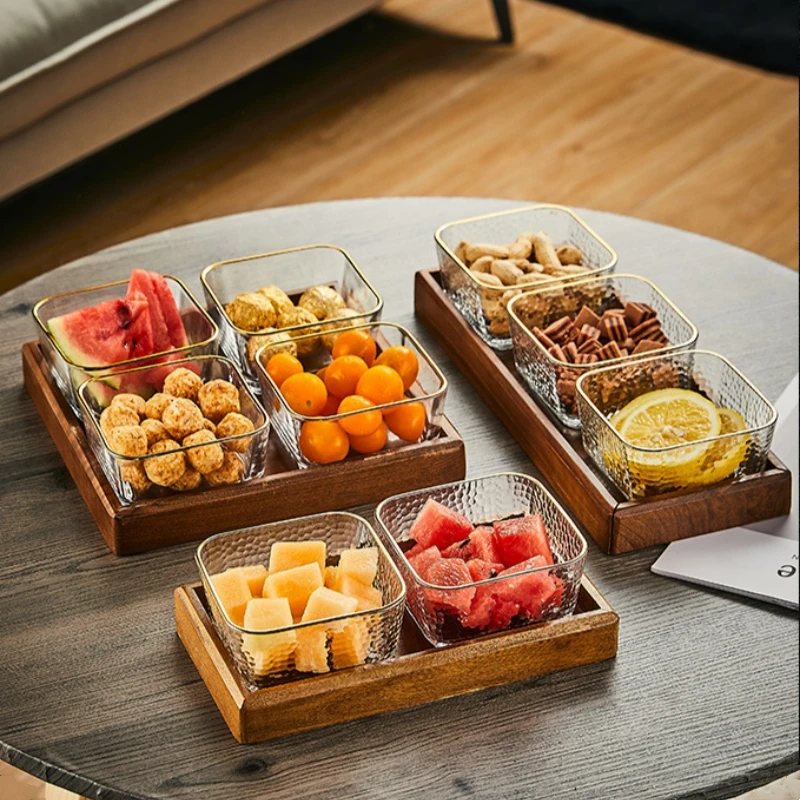 

1 комплект элегантного стеклянного подноса для хранения продуктов с золотой отделкой и крышкой — идеально подходит для сервировки фруктов, орехов, выпечки, ящика для хранения закусок