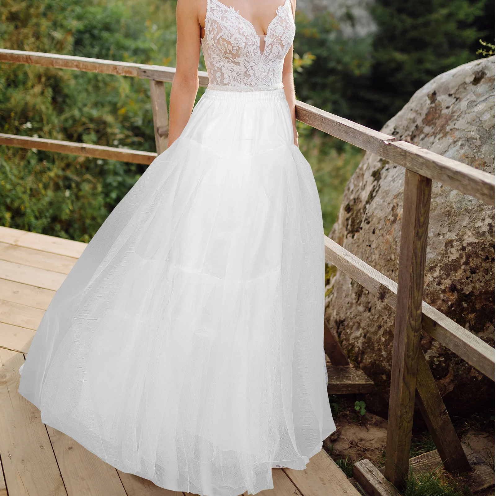

Hoopless Petticoat for Women Layered Tulle Floor Length Adjustable Waist Wedding Dress Underskirt Plus Size Bridal Petticoat