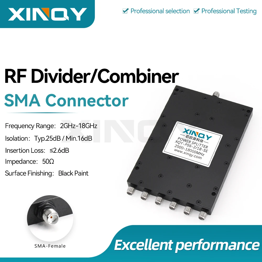 XINQY 2-18GHz High-Frequency Power Splitter, SMA 1-to-6 Coaxial RF Microstrip Divider/Combiner, 50 Ohm