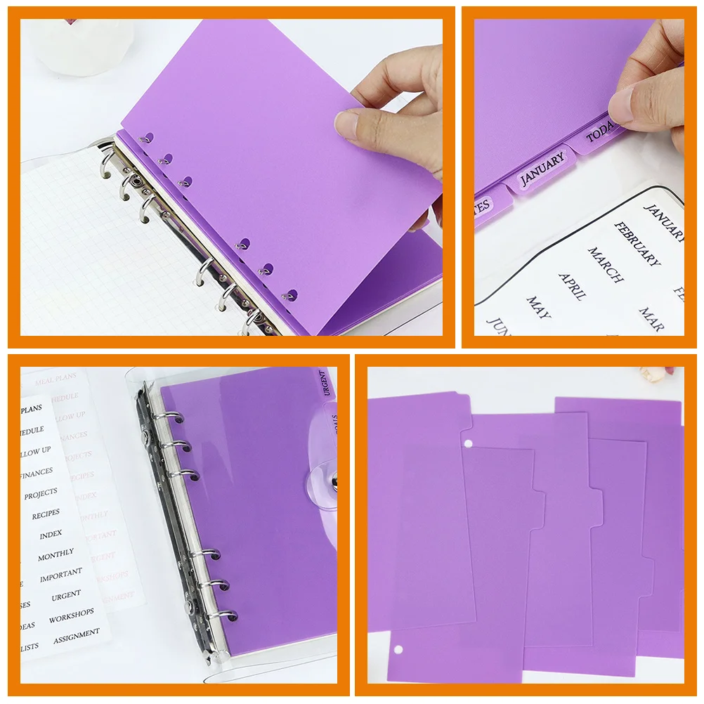 

6 Sheets Plastic Binder Dividers Tabs 6-Hole Page Divider For Notebooks Journals Reports School Office Home Use Divider Tabs 6