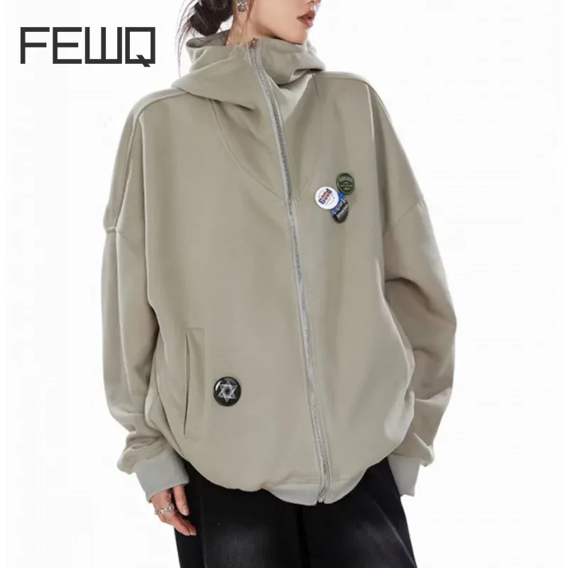 

FEWQ New Autumn Men's Hoodies Loose Hooded Zipper Big Pockets Solid Color Casual Male Sweatshirts Fashion Menwear Simple 24E2260