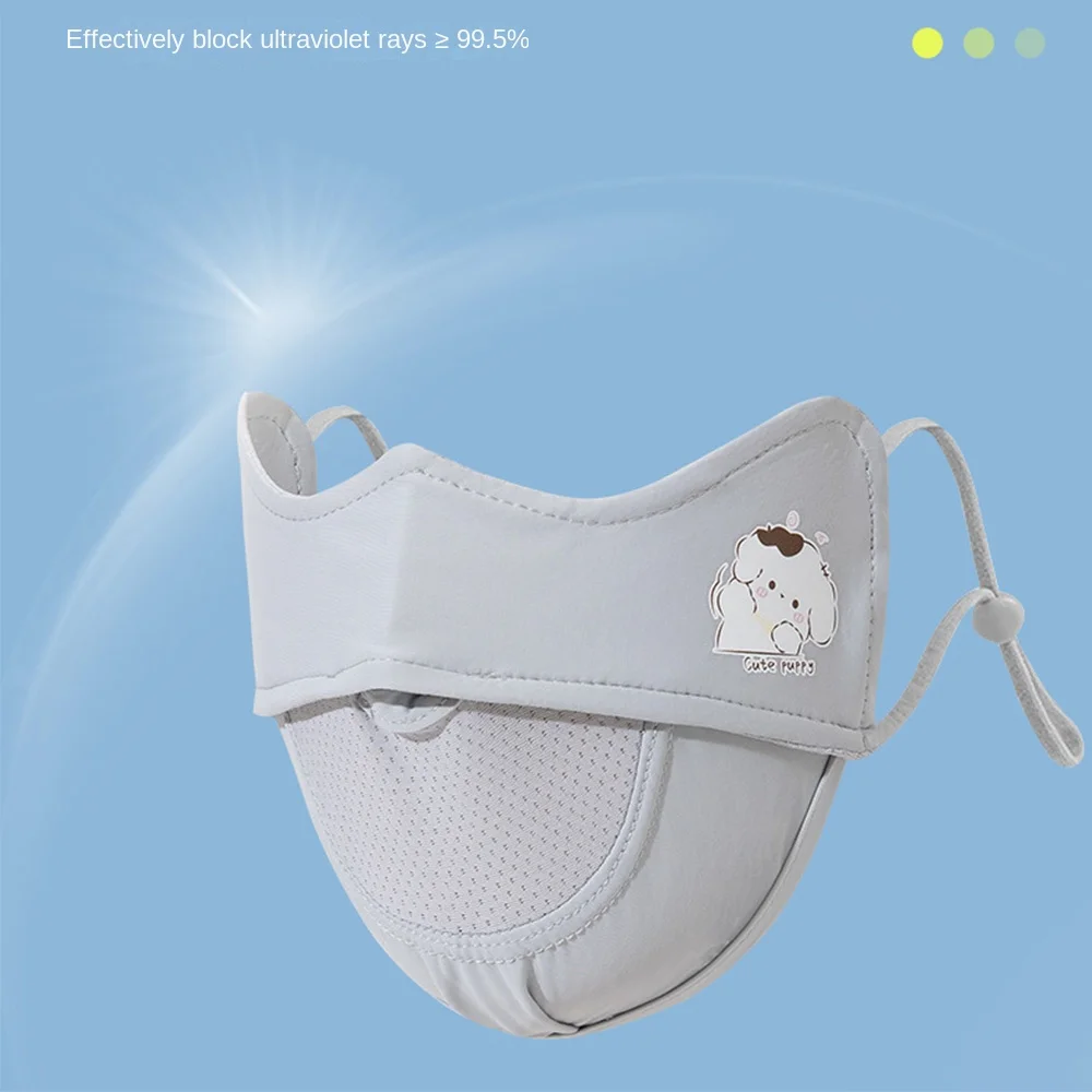 Máscara de seda de hielo con patrón de dibujos animados para niños, mascarilla facial transpirable Anti-UV, antipolen, protector solar