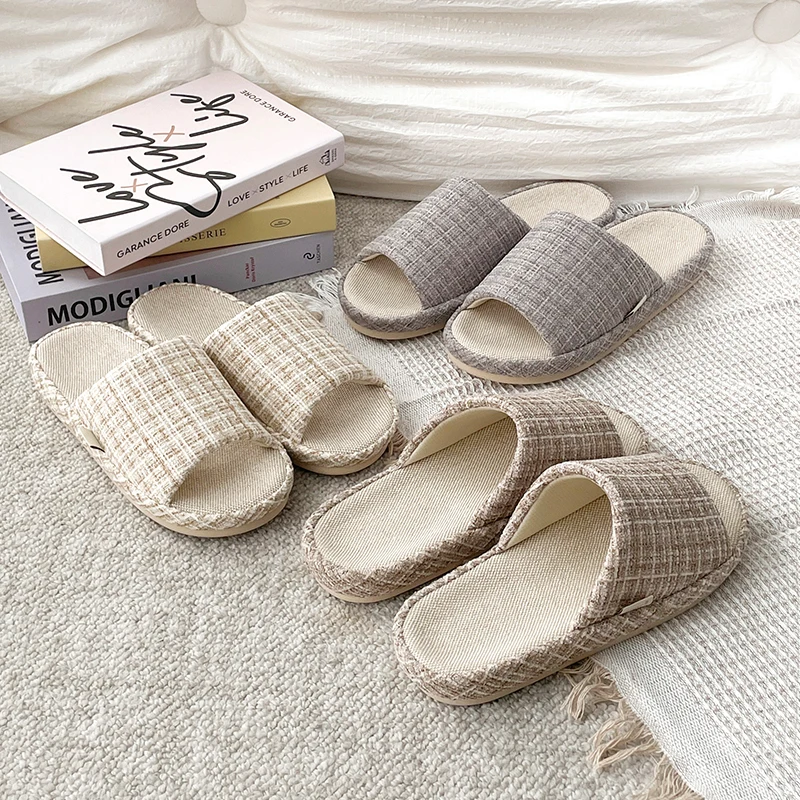 UTUNE Linen Home Slippers for women – Japanese Style Breathable & Anti-Slip Unisex Summer Indoor Quite Slides