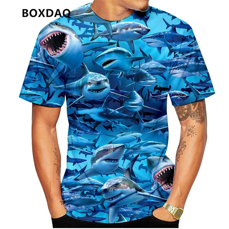 

Beach Casual Men's T-Shirts Summer Shark Graphic Fashion T Shirt Short Sleeve 3D Print Street Hip Hop Male Tee 6XL Big Size Tops