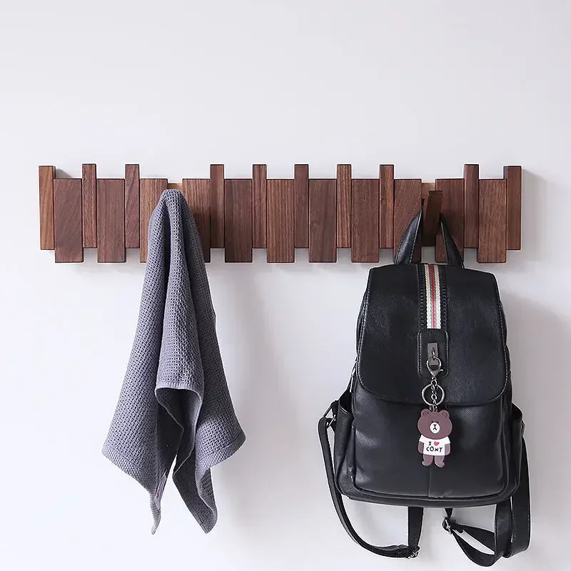 Wall Mounted Black Walnut Coat Rack for Hanging Clothes Hat Key Bags Holder Home Decor Entrance Hallway Furniture
