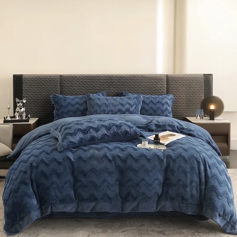 

Winter Thickened Warm Quilt Cover Sheet Pillowcase Luxury Bedding Set Scandinavian Luxury Coral Velvet Queen Duvet Cover Set