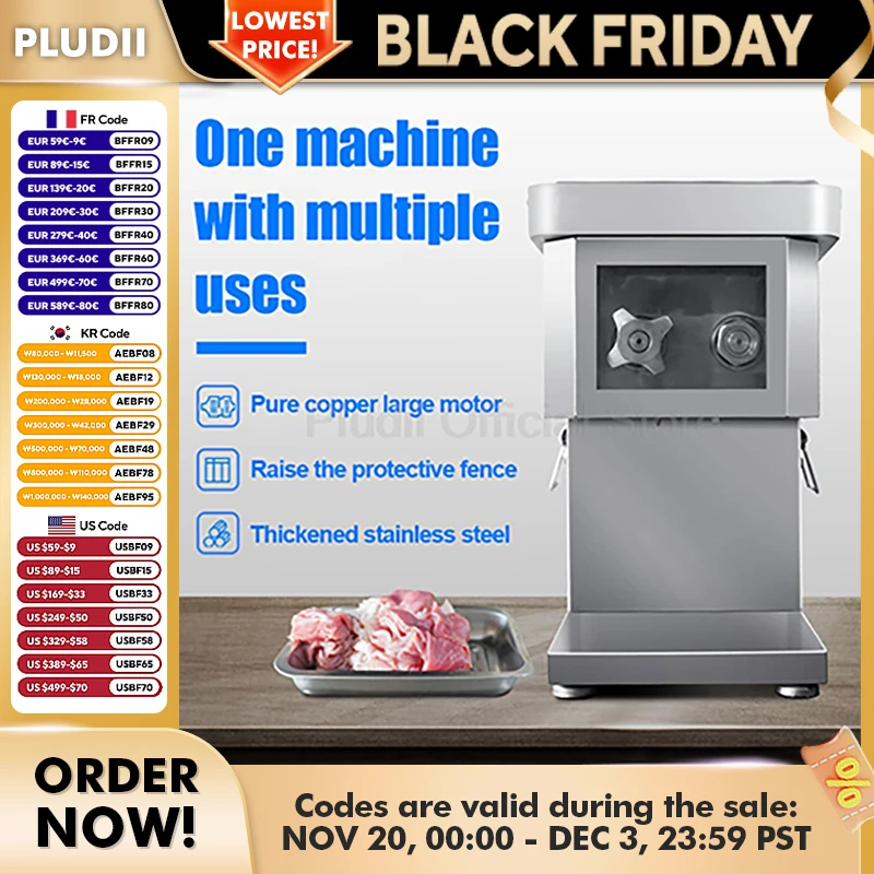 1100W Electric Meat Slicer Automatic Multi-function Vegetable Chopper Household Commercial Food Shredding Dicing Cutter Machine