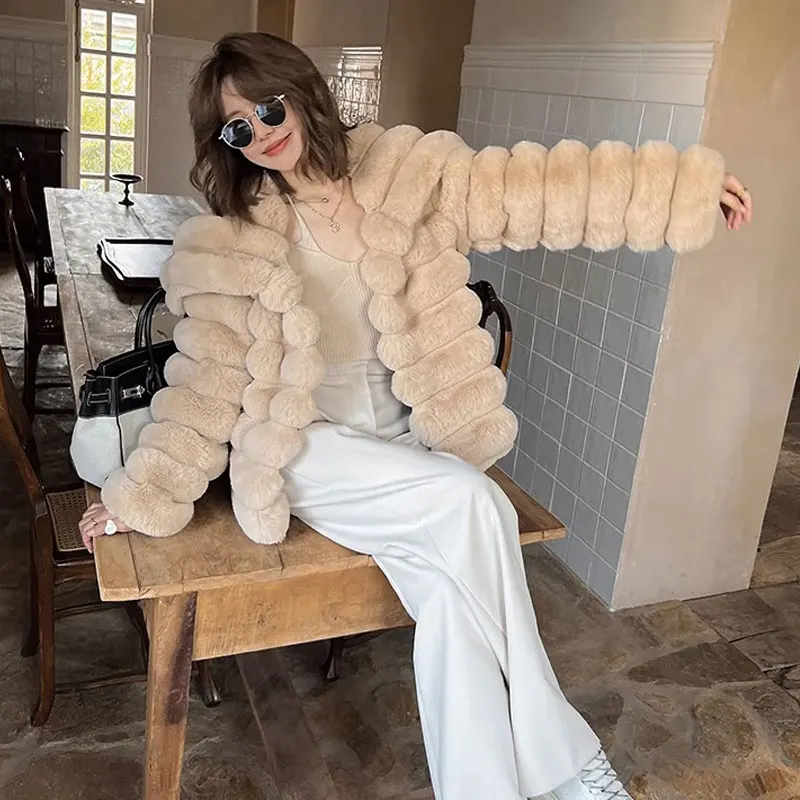 Korean Thick Faux Fur Jackets utumn Winter Luxury Turn Down Collar Faux Mink Fur Party Club Coat Vintage Solid Furry Outerwear