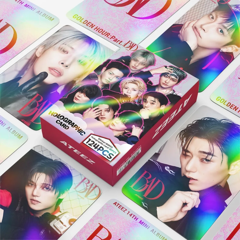 New 124Pcs ATEEZ BAD New Album Holographic Lomo Cards KPOP Photocards Fans Collection Unofficial Gift