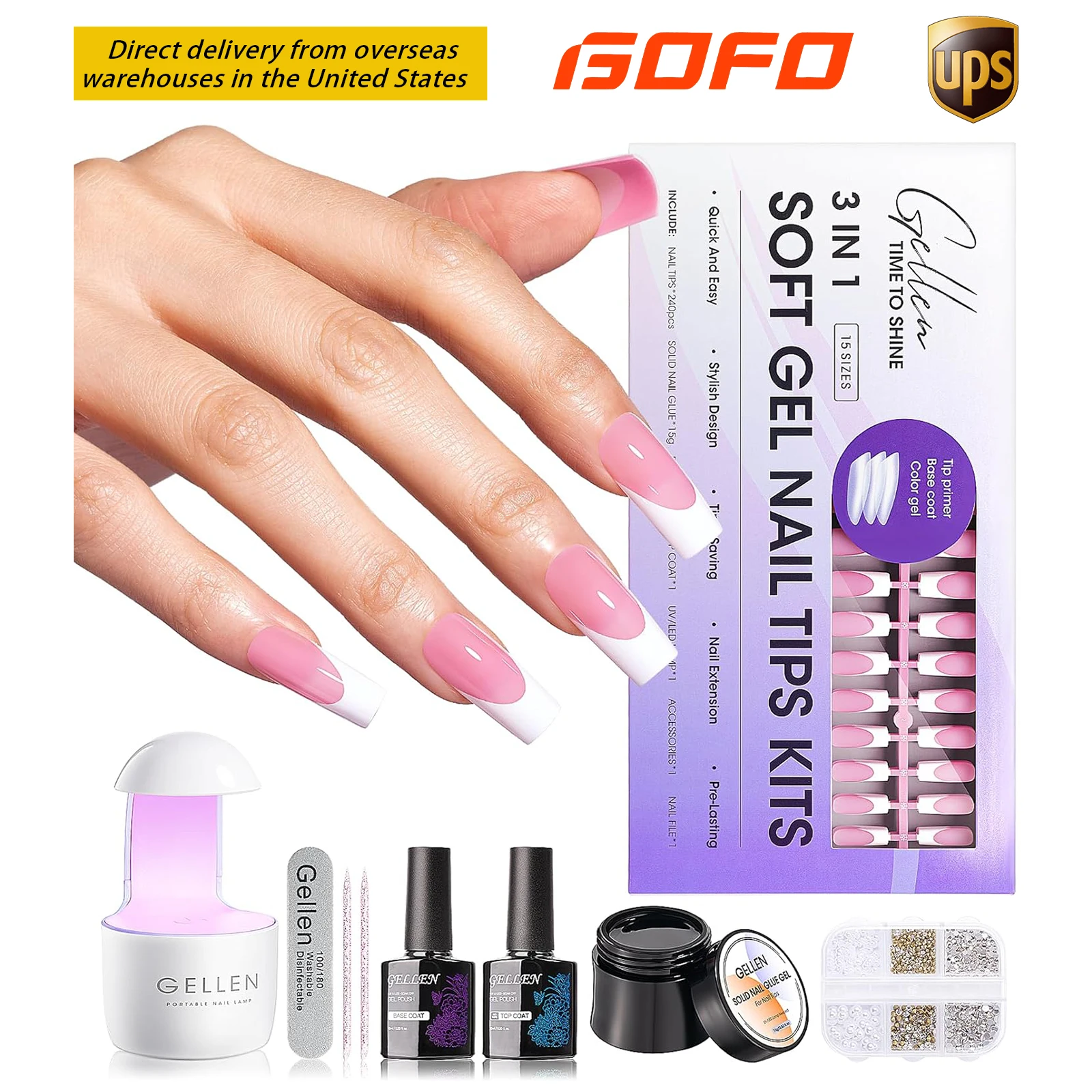 

Набор для наращивания ногтей GELLEN: 240 акриловых накладных ногтей средней длины с дизайнерскими стикерами и инструментами для маникюра