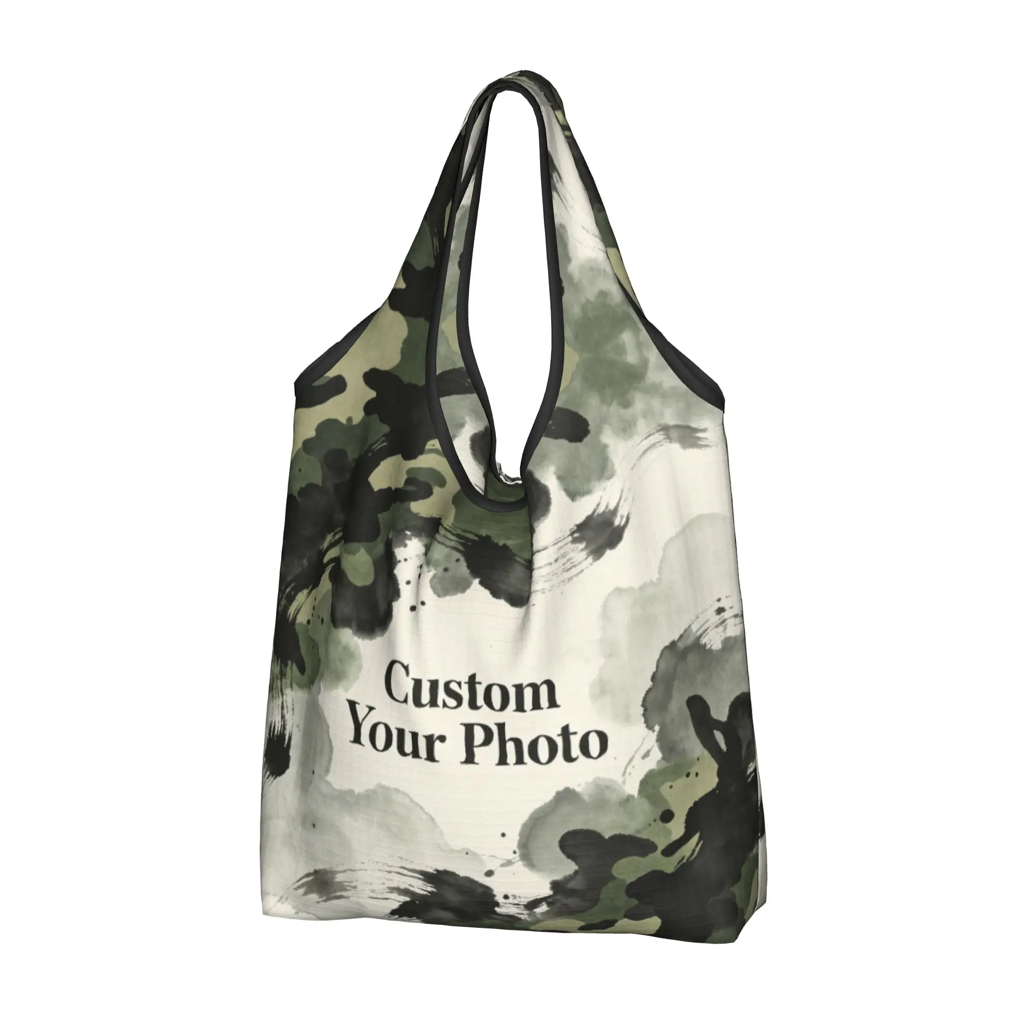 Custom Your Photo Logo Text Groceries Tote Shopping Bags Women Funny Camouflage Shopper Shoulder Bags Large Capacity Handbag