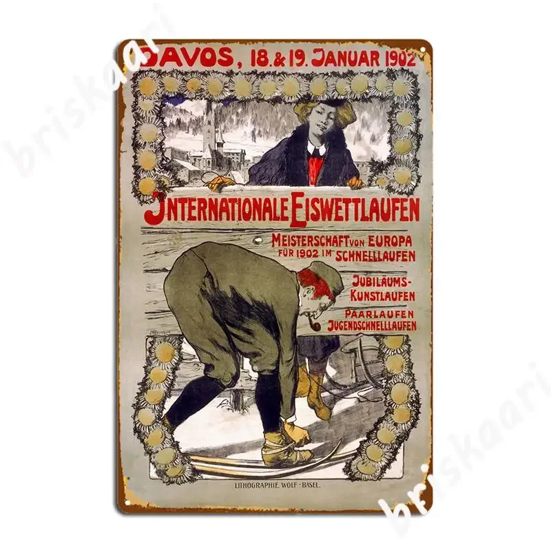 Retro Davos Internationale Eiswettlaufen Metal Sign Plaques Club Bar Personalized Wall Cave Tin Sign Poster