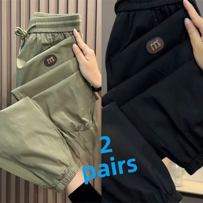 Summer Thin Quick Dry Ice Silk Casual Pants Women's Workwear Harlan Pants plus Size Sun Protection Nine Point Sports Pants