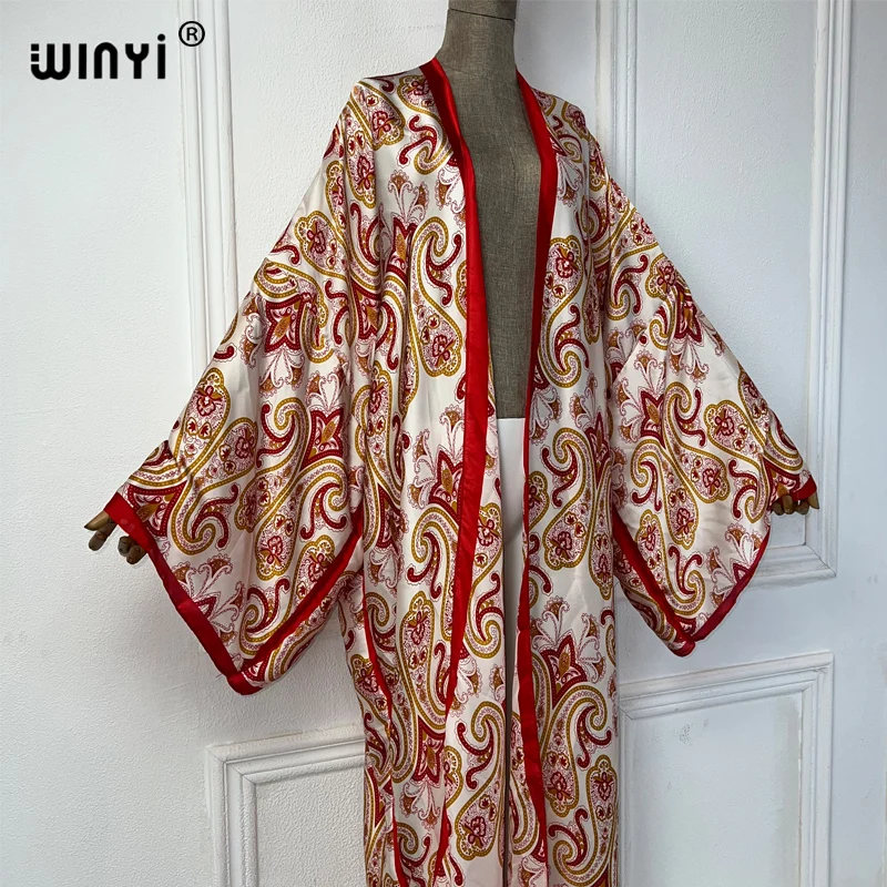 WINYI bohemian kimono kaftan beachwear Cardigan boho  evening dress abaya dubai luxury cover-ups beach outfits women party dress