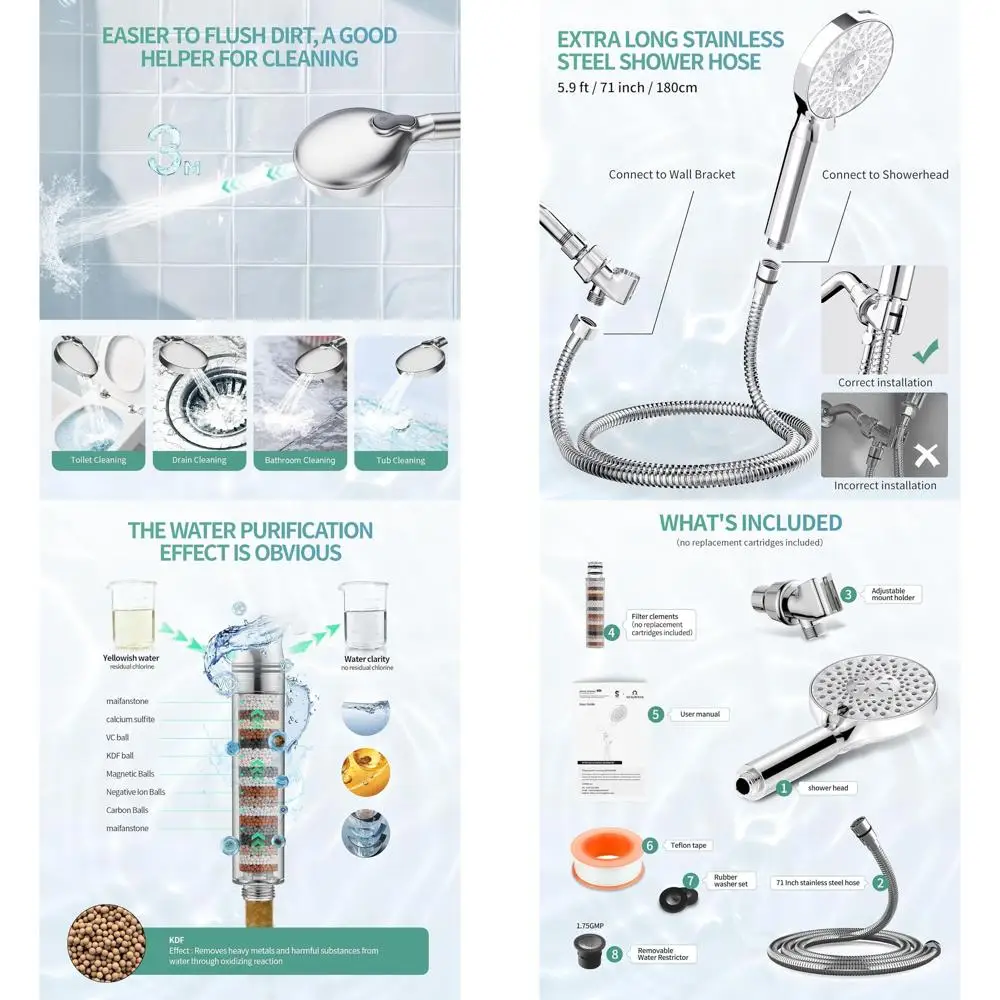 

9-местный ручной душевой фильтр премиум-класса со съемными шариками-смягчителем для удаления жесткой воды и хлора с хромированной отделкой