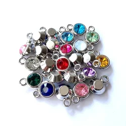 50PCS Silver & Gold Color 8 or 11mm Acrylic Beads Birthstone Charm Pendant for Jewelry Making Bracelet Necklace Accessories B001