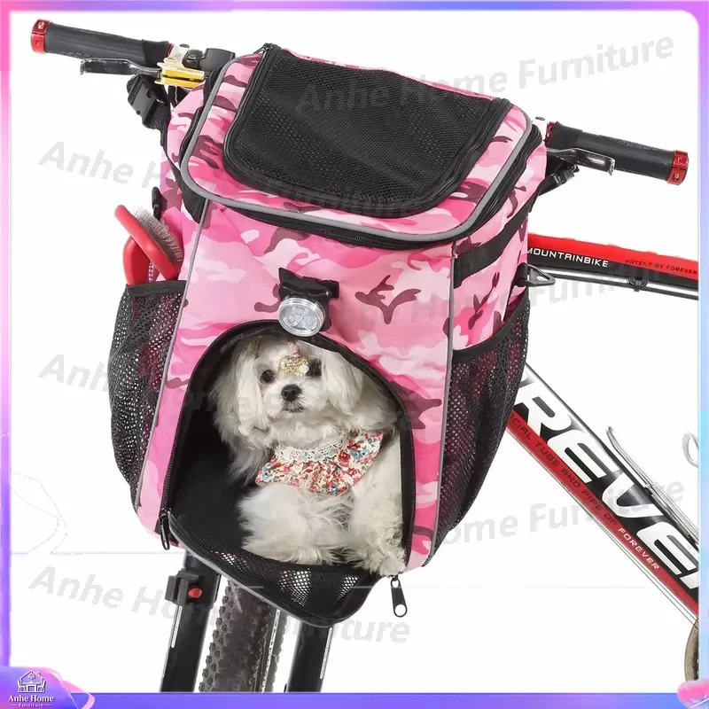 Waterproof Pet Bicycle Basket Adjustable Dog Bike Carrier Bag Safe Travel Backpack Shoulder Strap Front Rear Mount Cycling