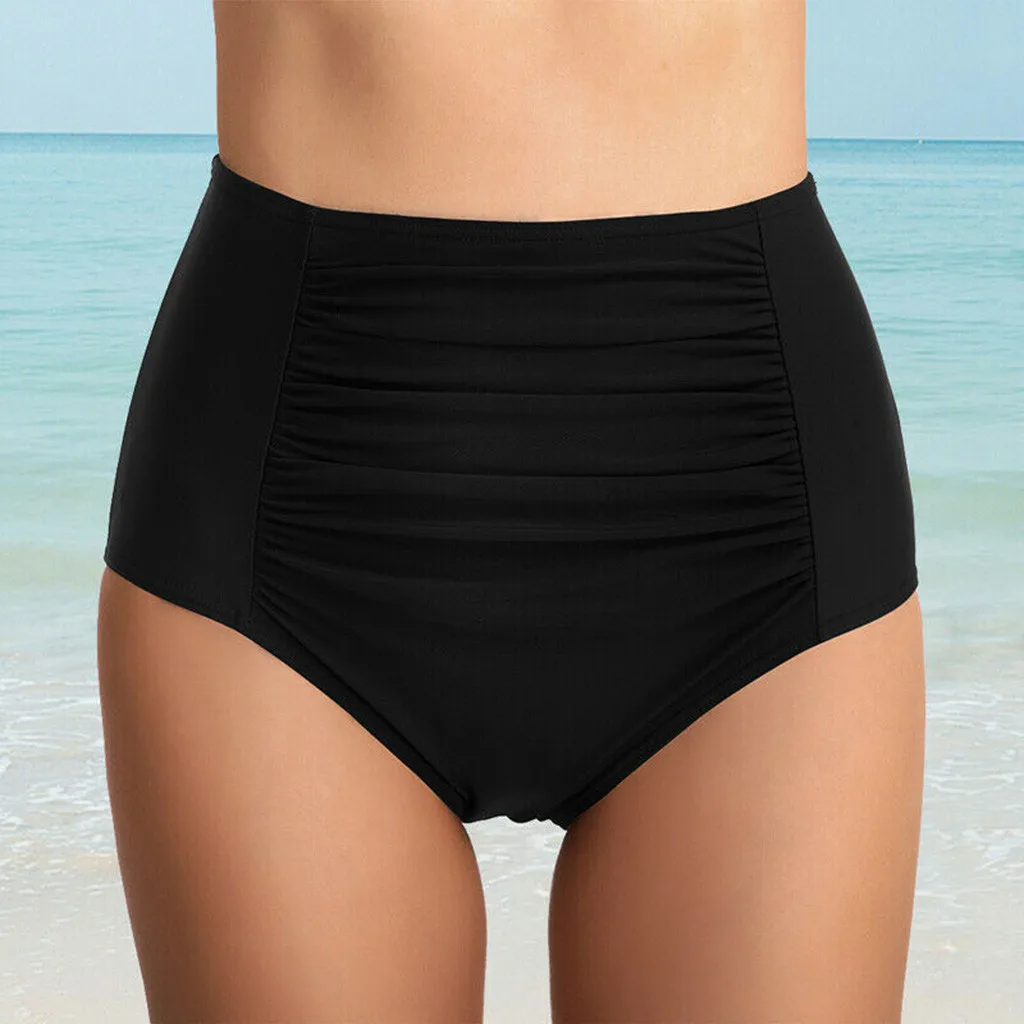 2023 Solid Black High Waist Briefs Women Bikini Tummy Control Swimsuit Tankini Print Bottoms Brazilian Beach Holiday Swim Shorts