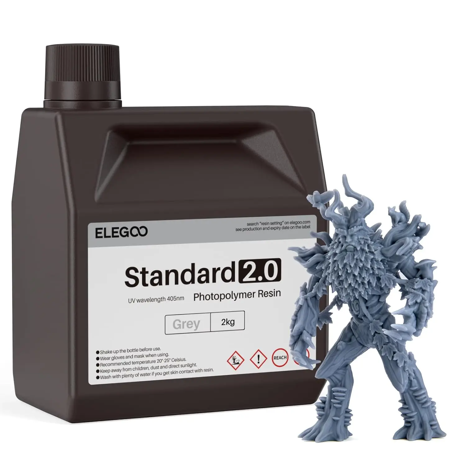 

Upgraded Standard 3D Printer Resin, 405nm UV Curing Photopolymer for MSLA DLP LCD Printing, High Precision Low Odor Grey 2000g