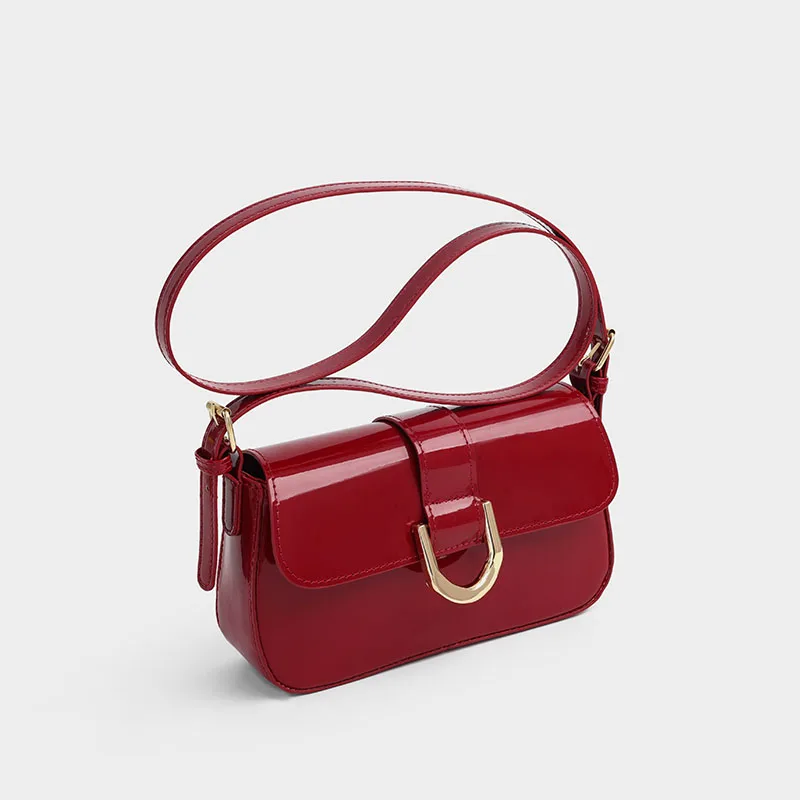 

Texture Versatile Women's Red Bags Patent Leather Commuting Small Square Pack Fashionable Casual Female Shoulder Crossbody Bag