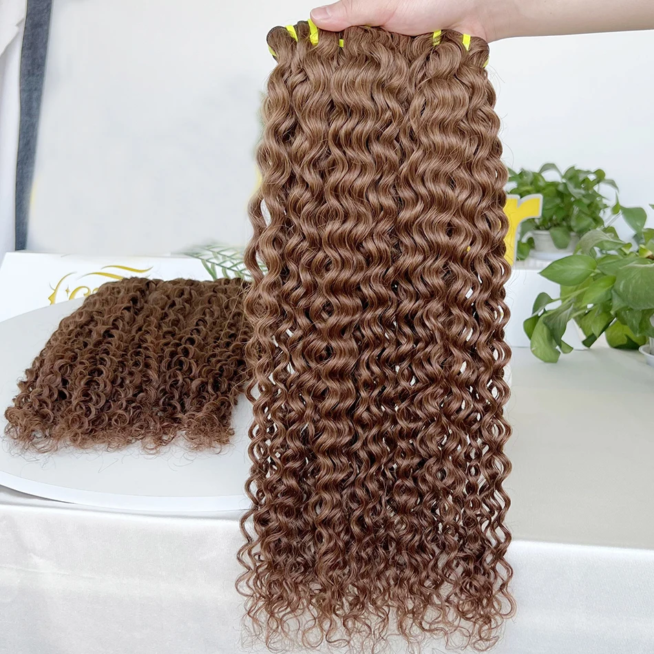 Yiwigs 10A Grade #4 Colored Brown Deep Curly Raw Human Hair Bundles 100% 16-24 inches Brazilian Bundles Extensions For Women