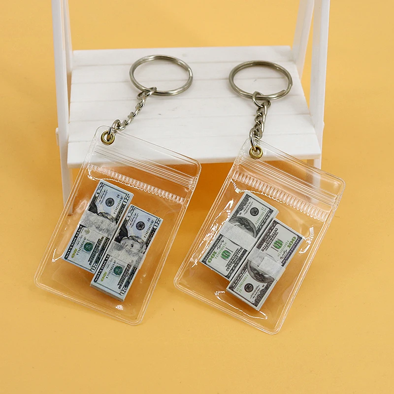 LLavero de billete de dólar estadounidense, colgante de dólar estadounidense, Mini bolso transparente, amuleto de moneda, Mini llavero de bolsa de dinero hecho a mano único