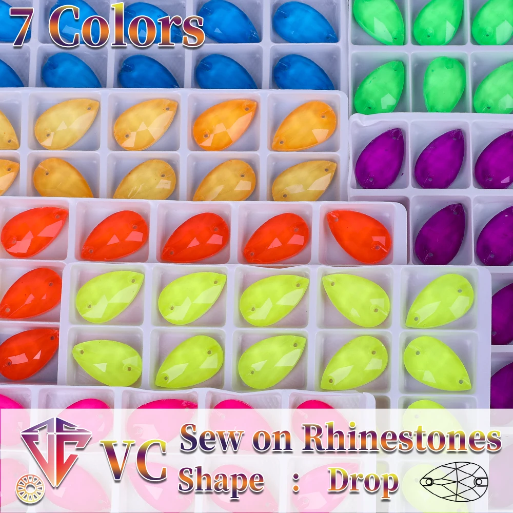 VC Fluorescent Drop Sew on Rhinestones Drop Sewing Diamond Glass Diamond Flatback DIY Accessories Wedding