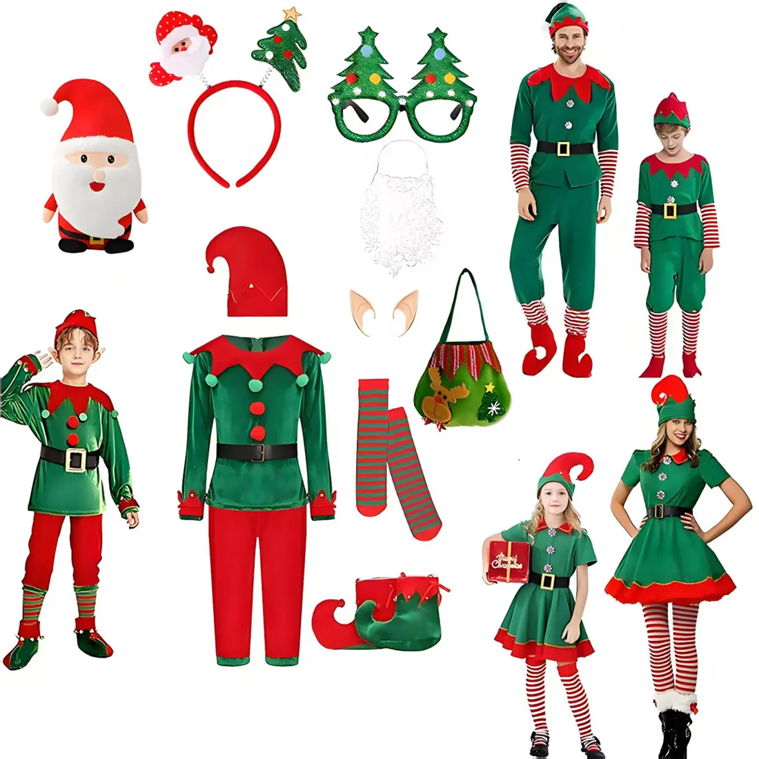 

2025 Christmas Holiday Party Christmas Costumes for Kids and Adults Parent-Child Clothes Classic Costume Sets + Accessories Suit