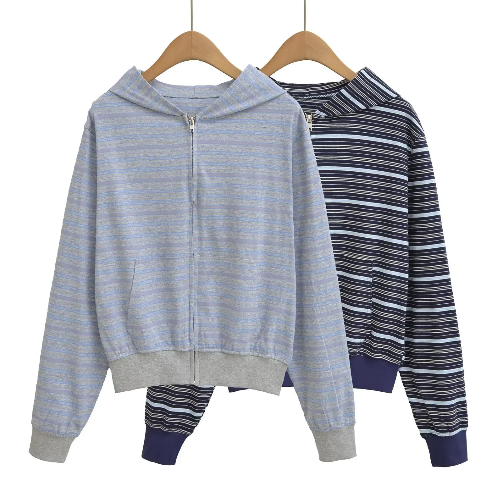 Sudadera con capucha Retro a rayas con cremallera para mujer, chaqueta informal holgada para chica perezosa, sudadera cómoda de nuevo estilo para otoño, prendas de vestir exteriores