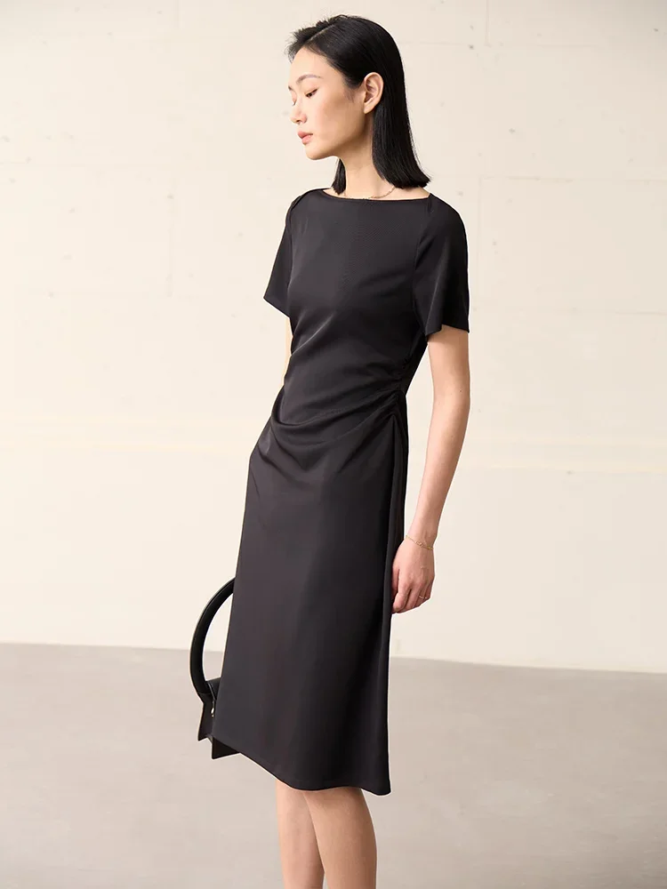 AMII Minimalismus Frauen Kurzen Ärmeln Kleid 2023 Frühjahr Neue Pullover Schlank Chic Solide Slash Neck Kleider Weibliche Vestidos 12342384