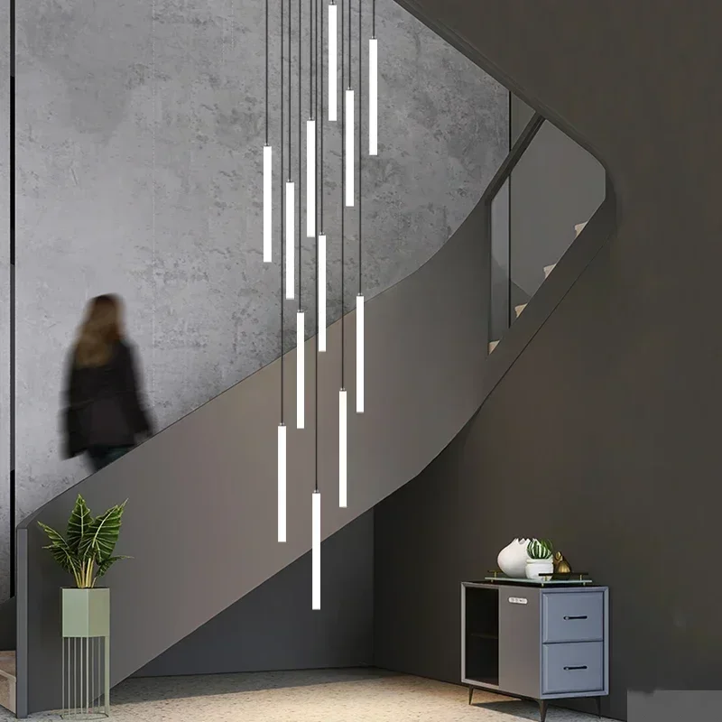 Modern Led Stair Ceiling Chandelier Villa Loft Pendant Light Living Room Home Decor Building Lustre Indoor Lighting Hanging Lamp