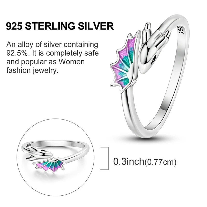 Women's 925 Sterling Silver Pterodactyl Open Ring