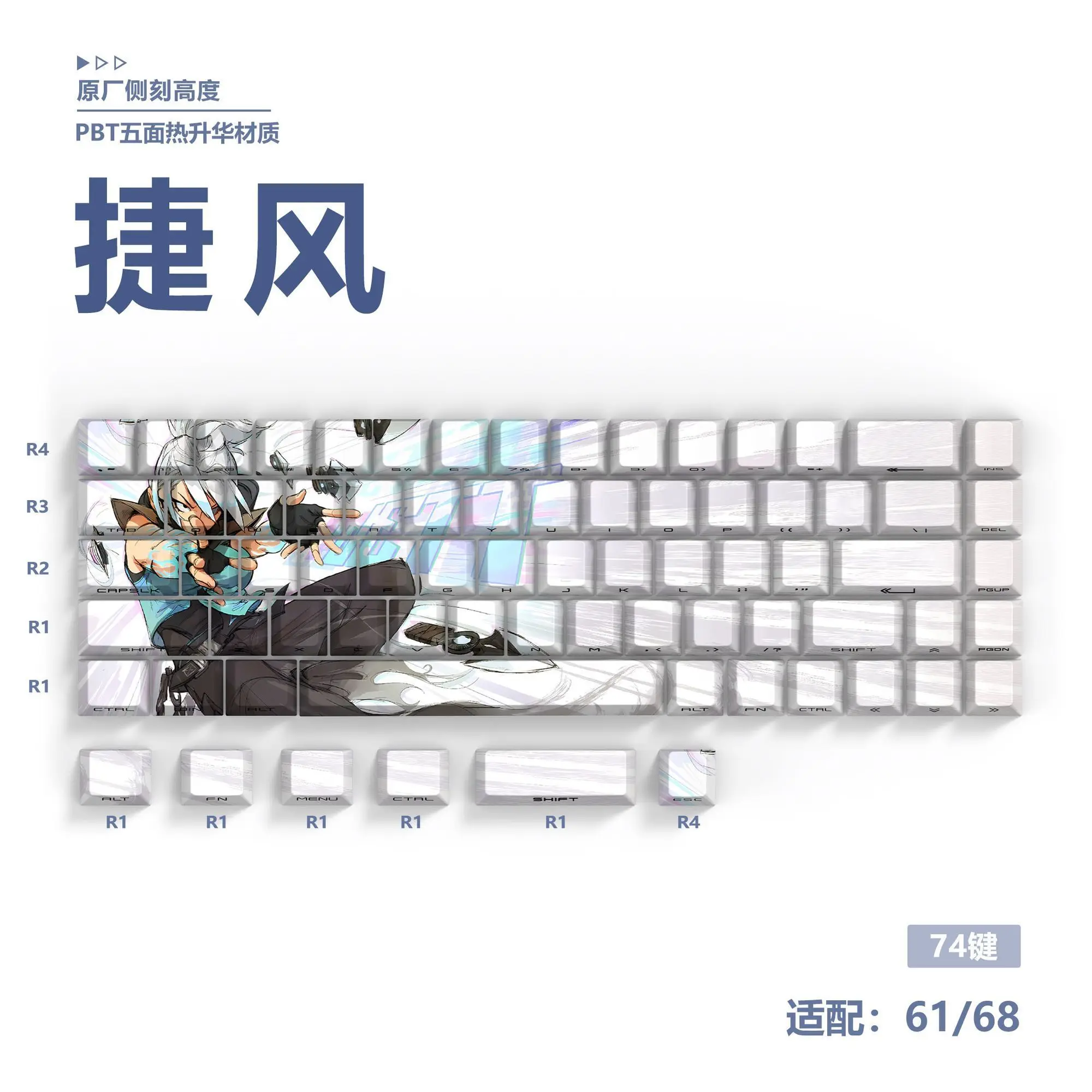 

74 клавиши Jetta Custom Key Cap Аниме PBT Cherry Полупрозрачные персонализированные колпачки для клавиш с боковым принтом для Wooting 61 68, механическая клавиатура