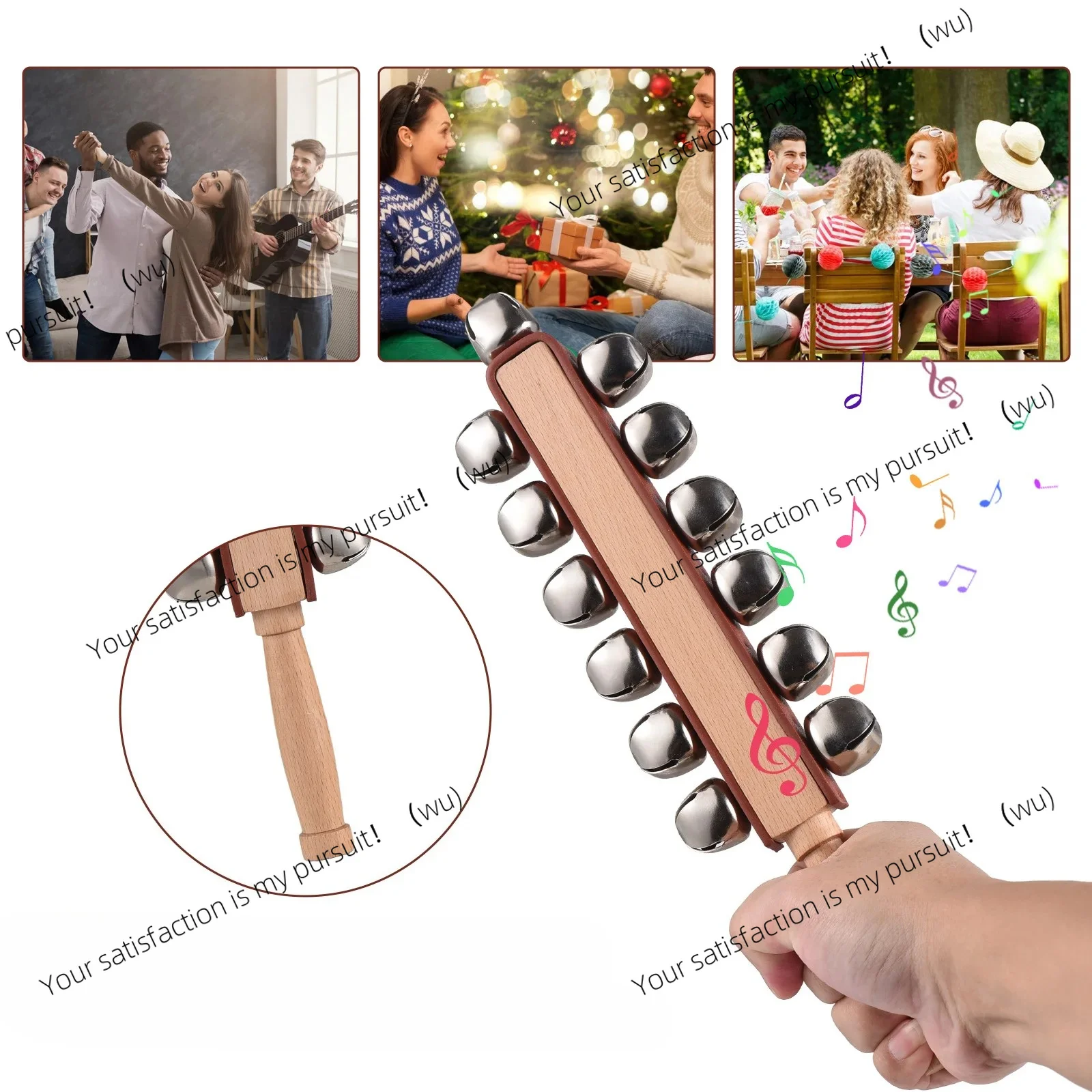 for Xmas Party Favors Hand Jingle  Hand Sleigh  Wooden Shaker Jingle Stick Musical Percussion Instrument Bells