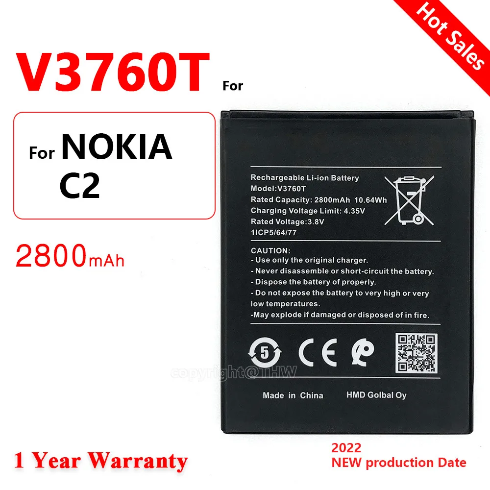 Genuine V3760T Rechargeable Battery For Nokia C2 2020 TA-1204 TA1204 Mobile Phone Replacement Battery V3760T Batteria+Track Code