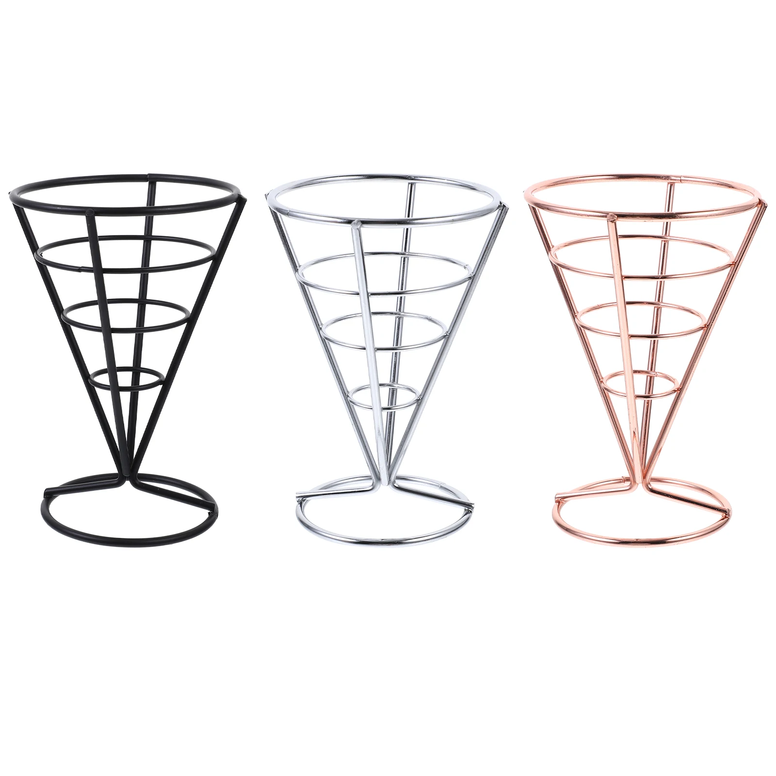 

3pcs Ice Cream Cone Holders Silver Black Rose Gold Display Stands Restaurant Hotel Party Banquet French Fries Sushi Popcorn
