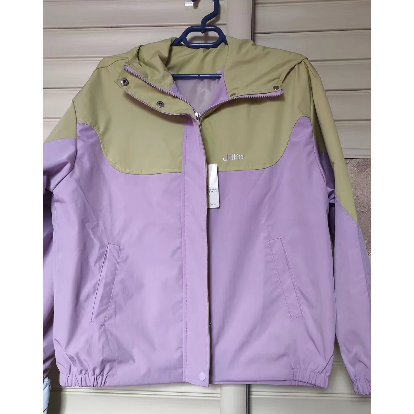 2025 Advanced Feeling Women Short Jacket Spring Autumn Causla Zipper Hooded Lined Coat Fashion Loose Patchwork Purple Outwear