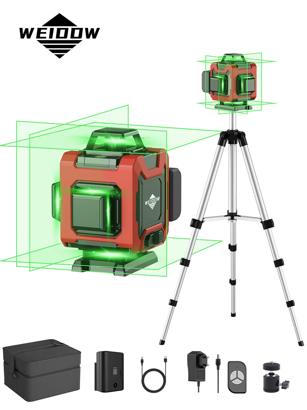 WEIDDW Professional Laser level 4D 16 Lines with 39.37 Inch (1M)Tripod 360°Self-leveling Laser Levels Green Beam Nivel Laser