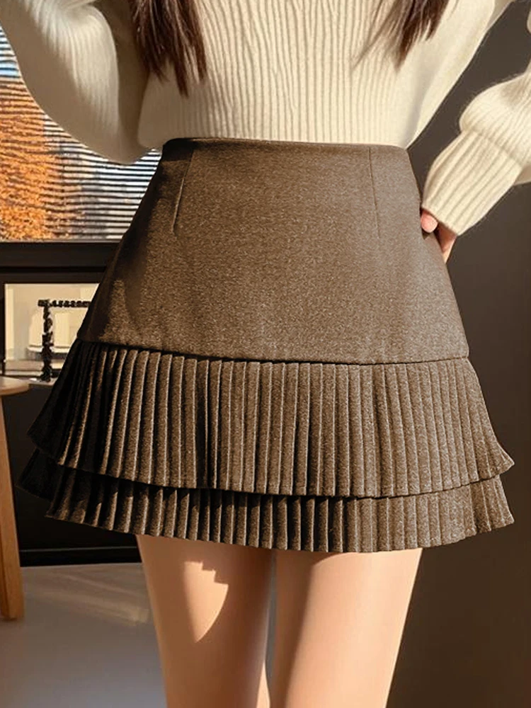 2025 autumn and winter new high waist slimming A-line skirt women thick versatile elegant woolen suit short skirt