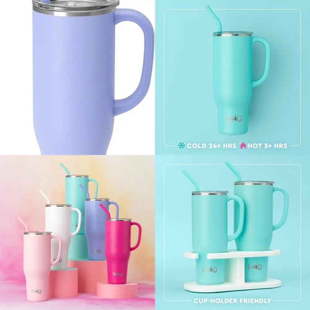 

Huge 30oz Insulated Tumbler with Handle & Straw - Dishwasher Safe, Fits Cup Holders, Stainless Steel Hydrangea Bottle