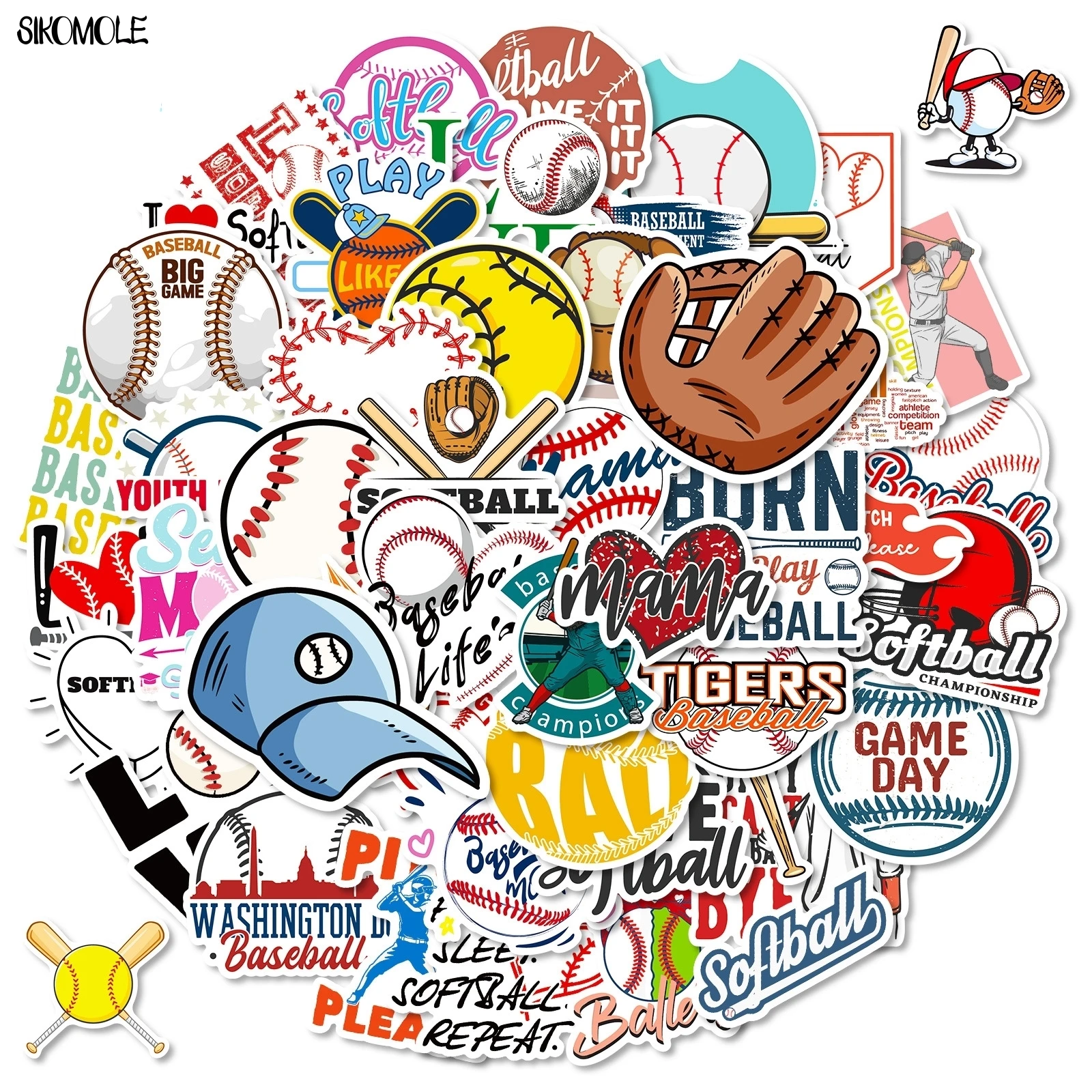 10/50 SZTUK Kreskówkowe Naklejki Graffiti z Motywem Baseballu i Softballu Estetyczne DIY Scrapbook Laptop Artykuły Papiernicze Walizka Naklejki Zabawki dla Dzieci