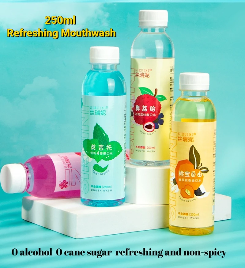 Enjuague bucal refrescante, limpieza suave, menta, blanco, melocotón, portátil, cuidado bucal, removedor de manchas en dientes, 250ml