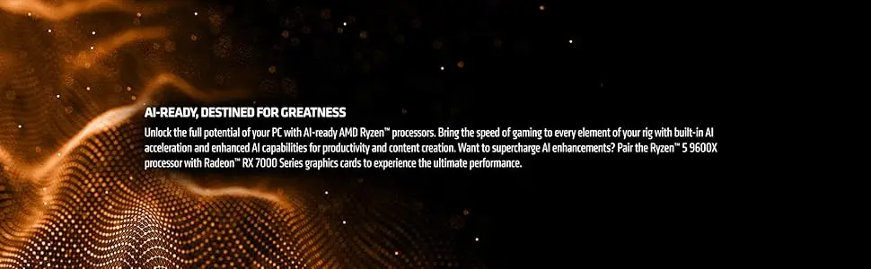 AMD Ryzen 5 9600X 6-Core 12-Thread Desktop Processor, 5.4GHz Max Boost Clock, AM5 Socket, 65W TDP, 32MB L3 Cache, PCIe 5.0 Support, DDR5 Memory Compatible, High Performance Gaming CPU for PC Builds,fan not included